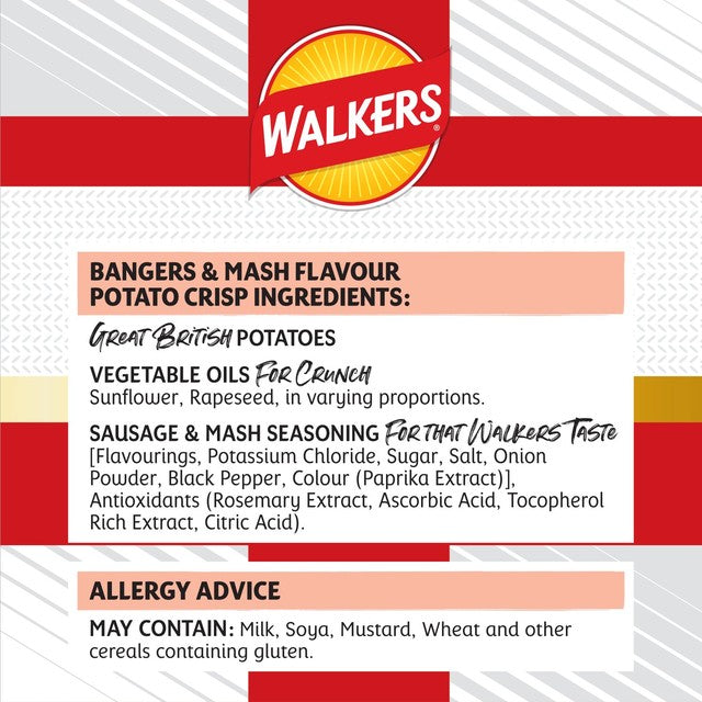Walkers Bangers & Mash crisps 150g (British brand)