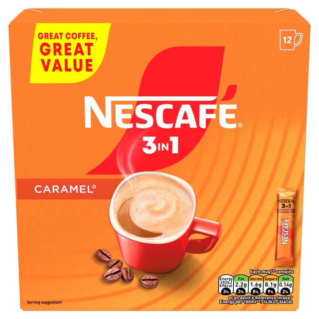 Nescafe Caramel instant coffee mix 12 packets - British product