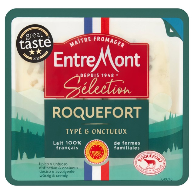 Entremont Roquefort blue cheese, protected designation of origin, (British brand)