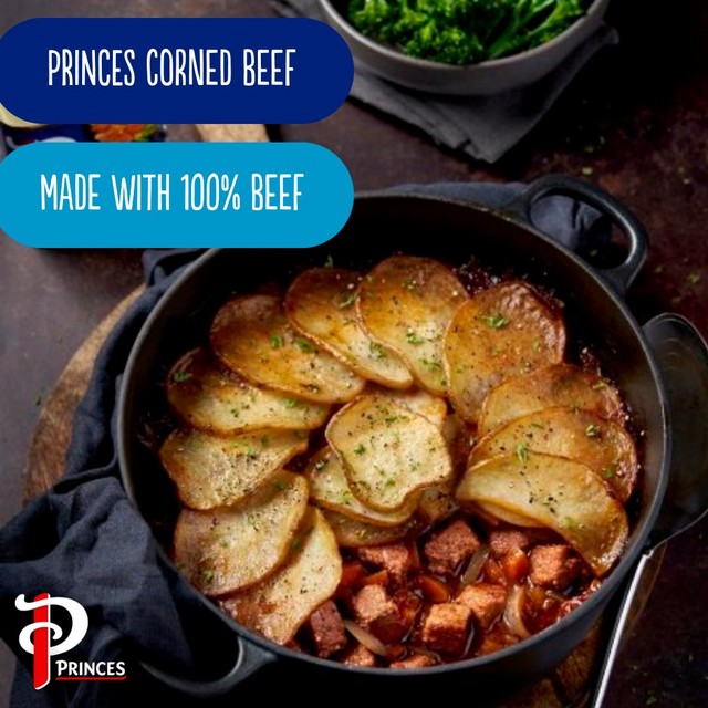 Princes reduced salt corned beef 340g, imported from the UK