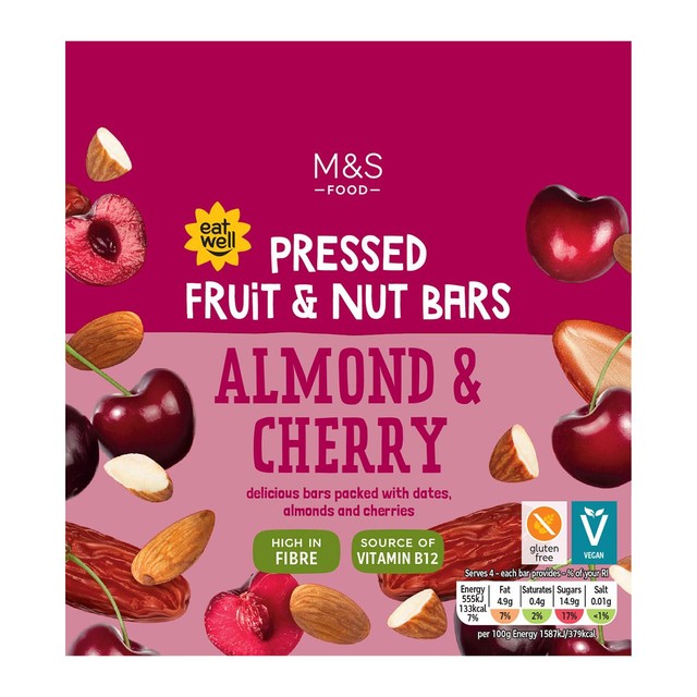 M&S Almond & Cherry Cereal Bars 140g, imported from the UK