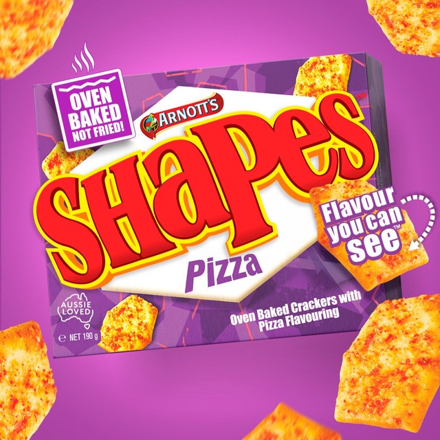 Arnott's Shapes Pizza snack crackers 190g, imported from the UK