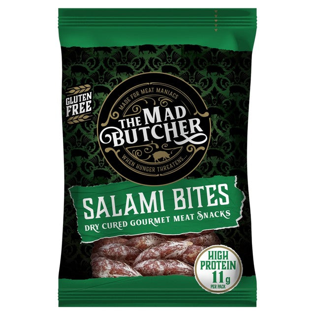 The Mad Butcher salami bites dry cured pork snack (British brand)