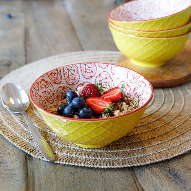 KitchenCraft Bright Yellow Floral Ceramic Bowls 16cm, UK version