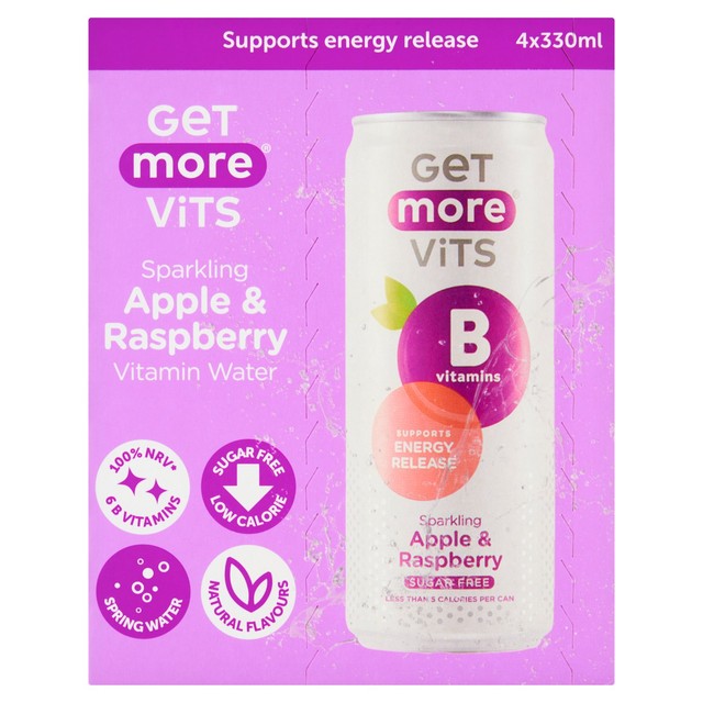 Get More Vits apple raspberry sparkling drink 4x330ml, UK version
