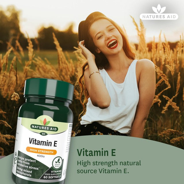 Natures Aid Vitamin E supplements 60 soft gels, imported from the UK