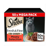 Sheba wet cat food pouches chicken, beef & duck 50 x 50g (British brand)