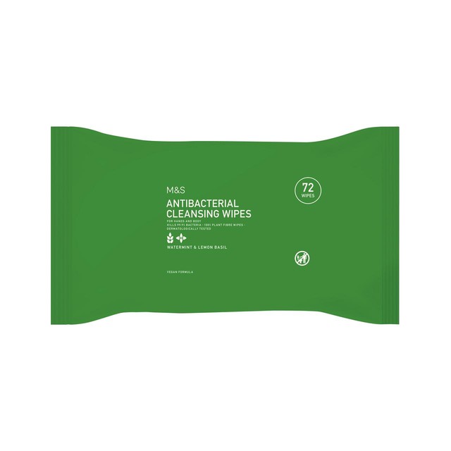 M&S antibacterial cleansing wipes watermint & lemon basil 72 pack, imported from the UK