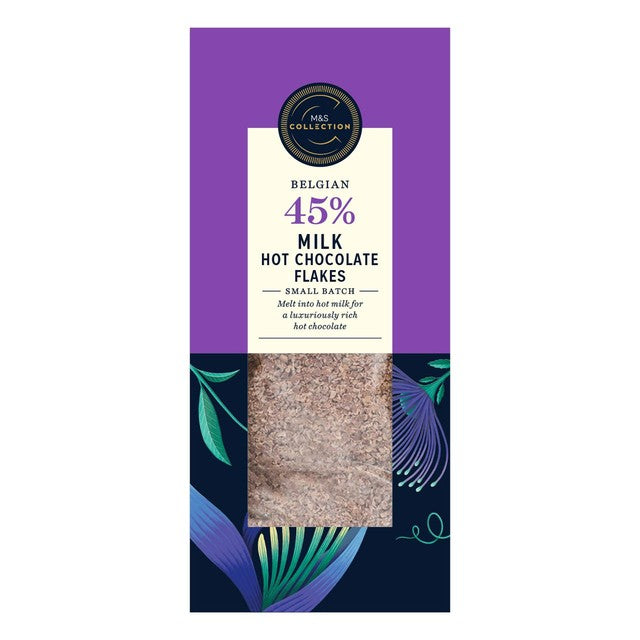 M&S Belgian milk hot chocolate flakes 250g, imported from the UK