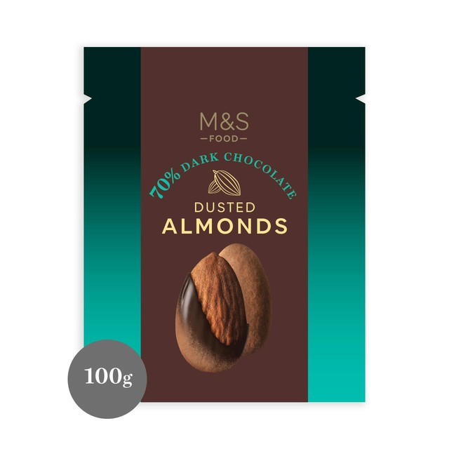 M&S 70% Dark Chocolate Almonds 100g, imported from the UK