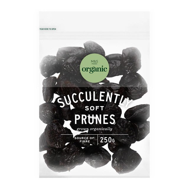 M&S Organic Soft Prunes 250g, imported from the UK