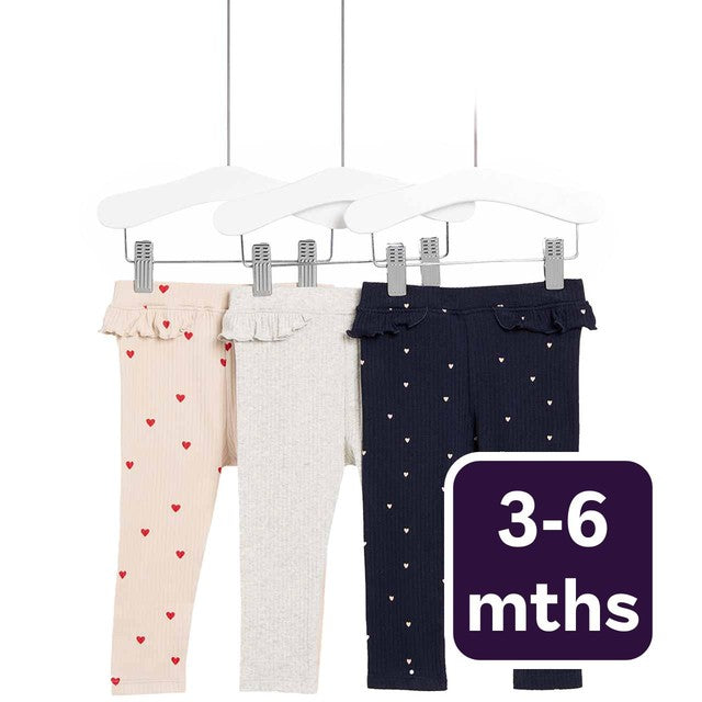 M&S Heart Cotton Leggings Navy/Pink 3-6 months, imported from the UK