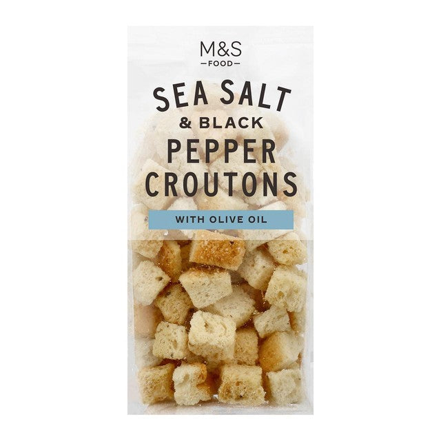 M&S Sea Salt Black Pepper Croutons 80g, imported from the UK