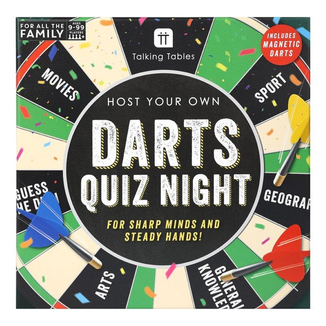 Talking Tables Darts Quiz Night pub game set - British product