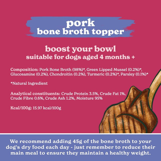 Forthglade bone broth topper for dogs, juicy pork (British brand)