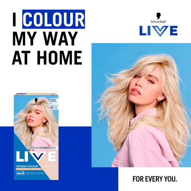 Schwarzkopf LIVE Frosty Blonde permanent hair dye (British brand)