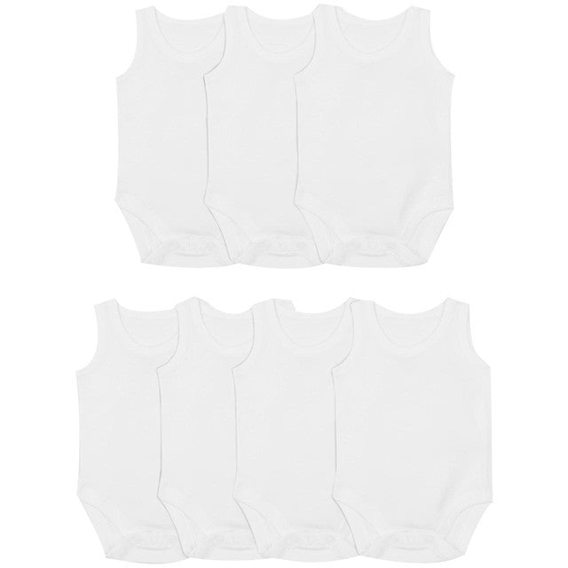 M&S Baby Cotton Sleeveless Bodysuits White 3-6 Months, imported from the UK