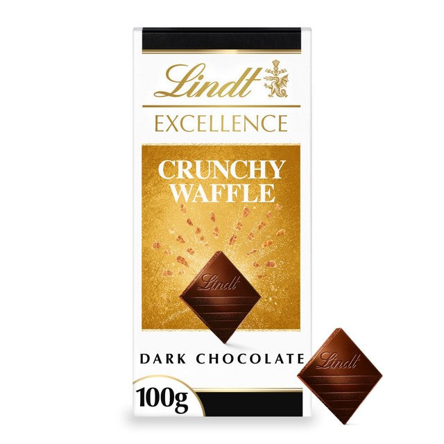 Lindt dark chocolate bar with crunchy waffle pieces 100g, UK version