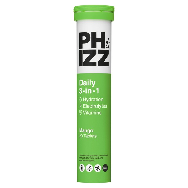 Phizz Mango flavoured hydration electrolyte vitamin tablets 20 tablets, imported from the UK