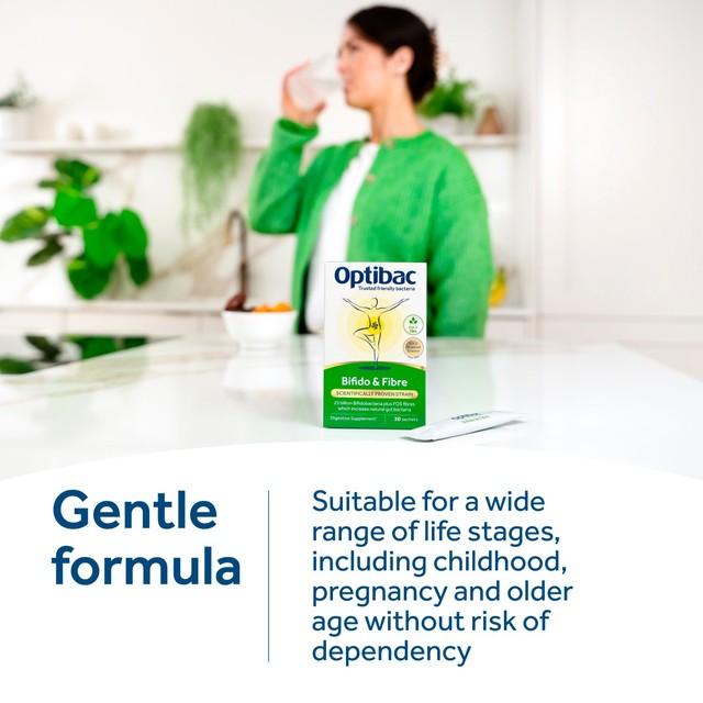 Optibac Bifido & Fibre probiotic supplement 30 sachets, imported from the UK
