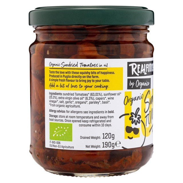 Realfoods organic sundried tomatoes in oil 190g, imported from the UK