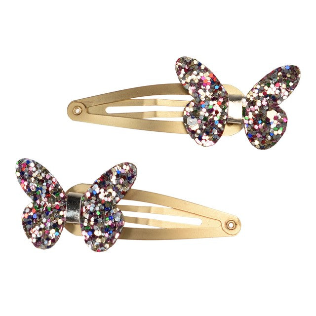 Rex London gold glitter butterfly hair clips - British product