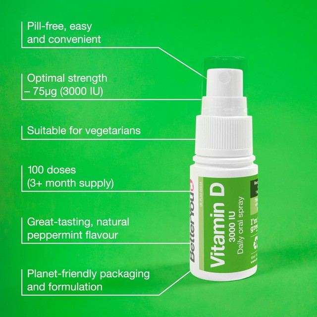 BetterYou D3000 Vitamin D Oral Spray Peppermint 15ml - British product