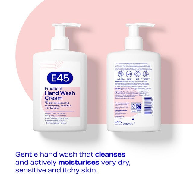 E45 Emollient Hand and Body Wash Cream 250ml - British product