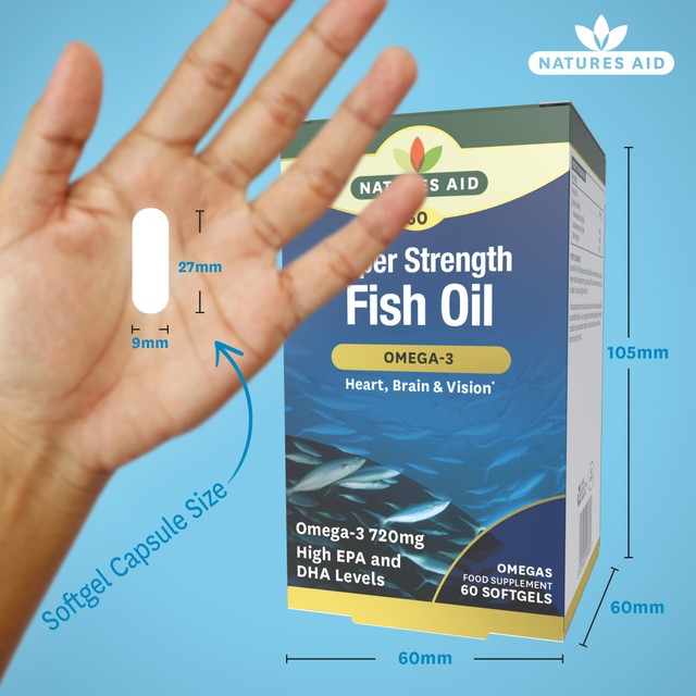Natures Aid Omega-3 fish oil softgels 60 count, imported from the UK
