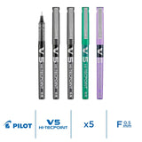 Pilot V5 rollerball pen assorted 5 piece pack, imported from the UK