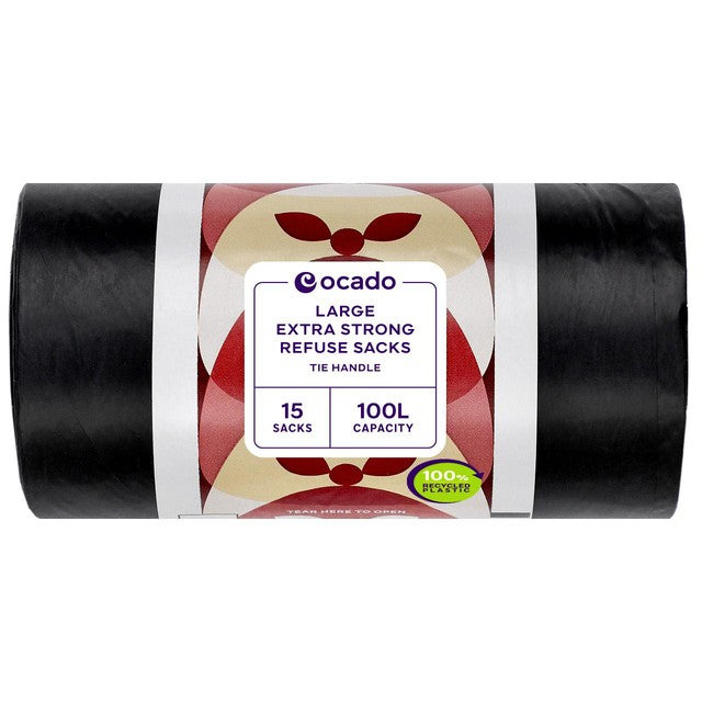 Ocado extra strong refuse sacks 15 pack, imported from the UK