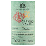 Made in Mendoza organic Malbec red wine 75cl, imported from the UK