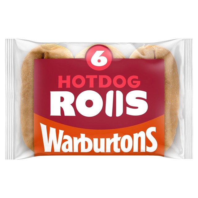 Warburtons sliced hot dog rolls 6 pack (British brand)