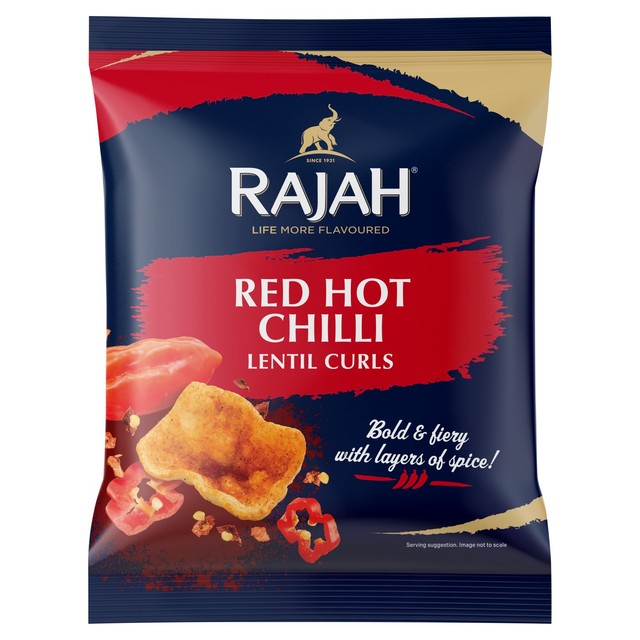 Rajah lentil curls red hot chilli 80g, imported from the UK