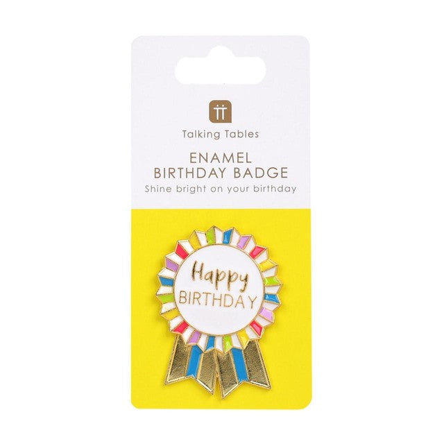 Talking Tables enamel Happy Birthday badge rosette (British brand)