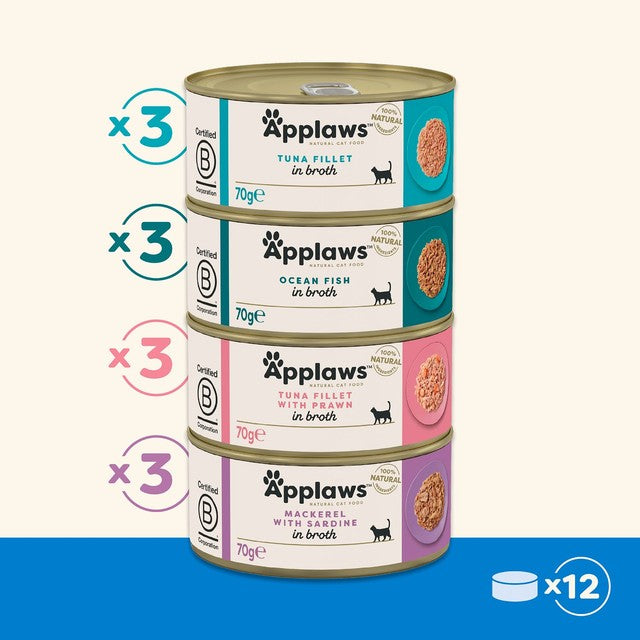 Applaws Fish Collection wet cat food tins multipack 12x70g - British product