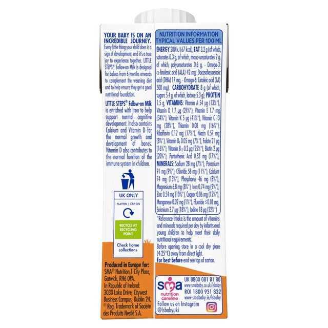 SMA follow-on baby milk ready-to-drink 200ml carton (British brand)