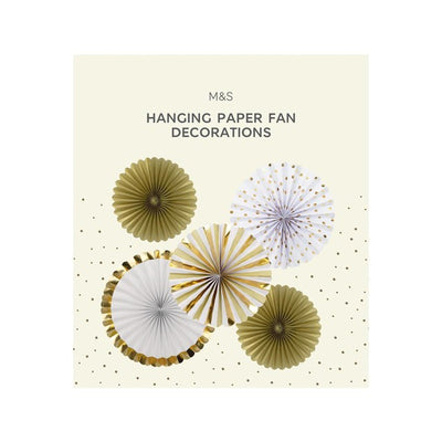 M&S M&S Gold & Silver Hanging Paper Fan Decorations 5-Pack- Buy online at McGrocer