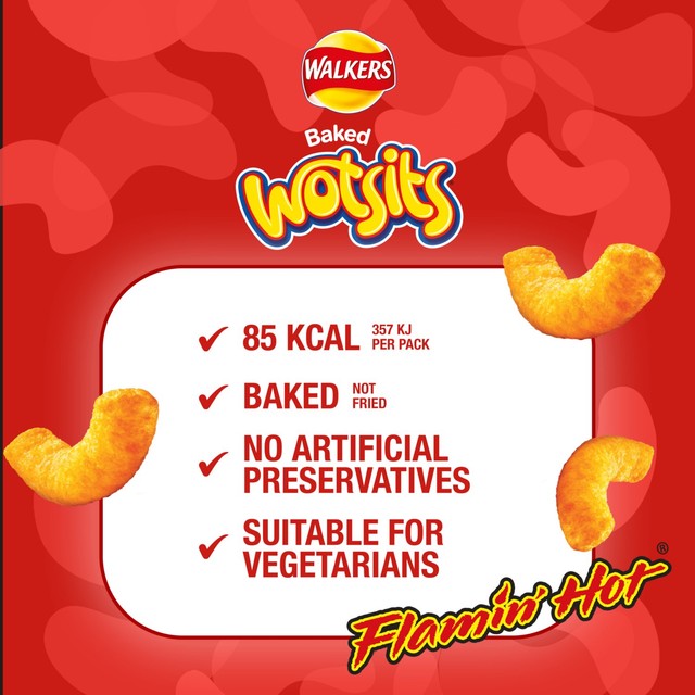 Wotsits Sweet & Spicy Flamin' Hot corn puff snacks 6x16g (British brand)
