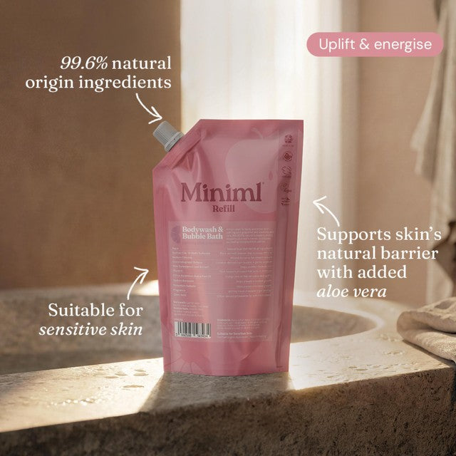 Miniml Pink Grapefruit Bodywash Refill 1L, imported from the UK