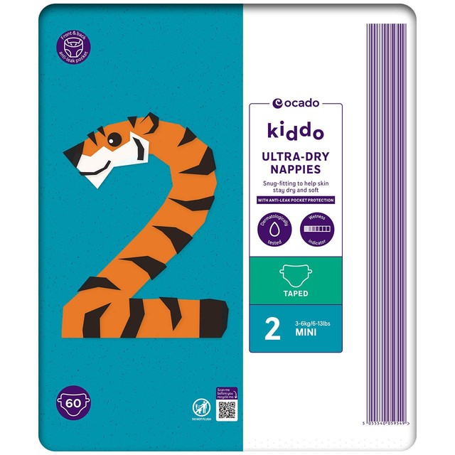 Ocado Kiddo Nappies Size 2 60 Pack, imported from the UK