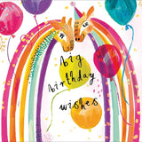 Woodmansterne rainbow giraffe birthday card 17.3cm x 16.7cm, imported from the UK