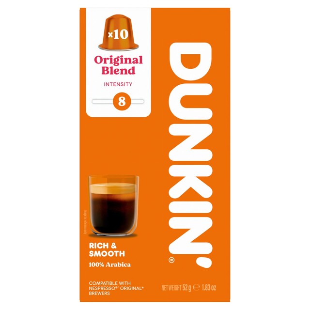 Dunkin Original Blend coffee pods, imported from the UK