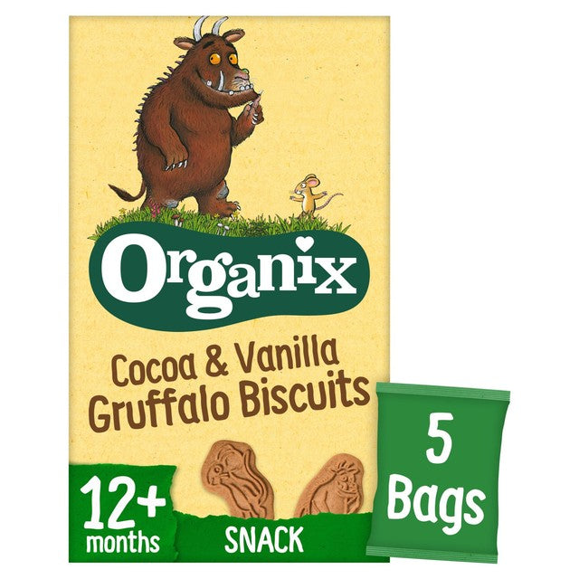 Organix Gruffalo cocoa and vanilla toddler biscuits 5 x 20g multipack, imported from the UK