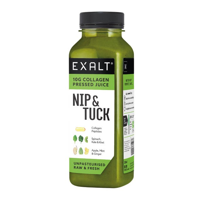 EXALT Nip & Tuck Green Juice with Collagen 330ml, imported from the UK