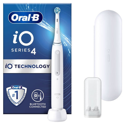 Brosse à dents électrique blanche Oral-B iO4 avec étui de voyage