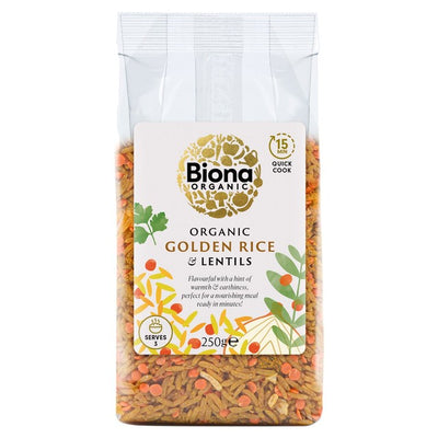 M&S Biona Organic Golden Rice & Lentils Ready-to-Eat Lentil Mix 250g- Buy online at McGrocer