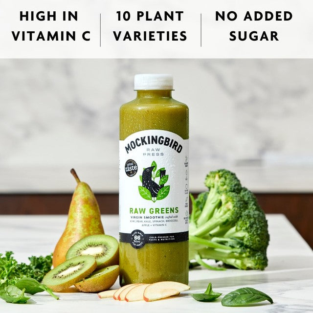 Mockingbird smoothie with kiwi, spinach, pear, banana 750ml, imported from the UK