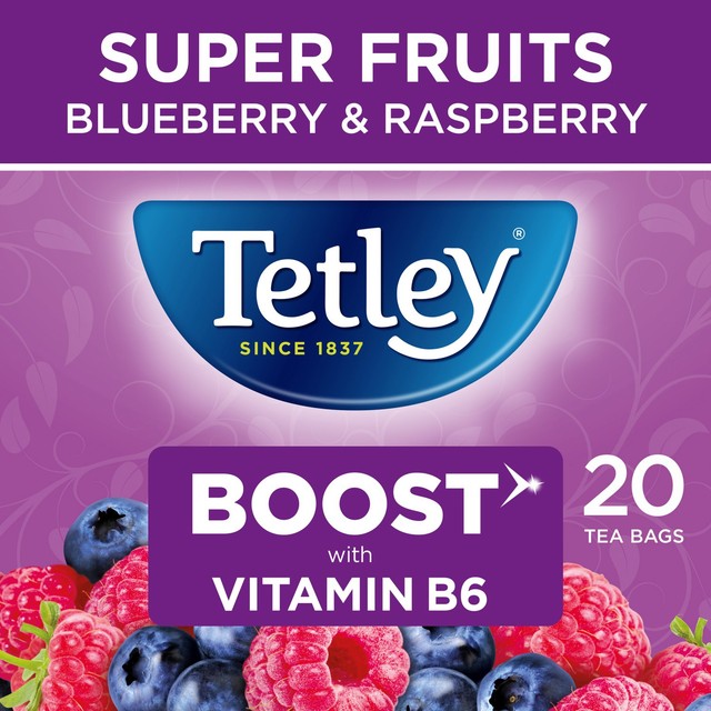 Tetley Super Fruit Tea Blueberry Raspberry 20 bags (British brand)