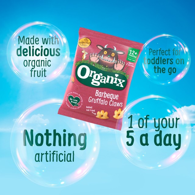 Organix BBQ Gruffalo Claws toddler snacks 4x15g, imported from the UK